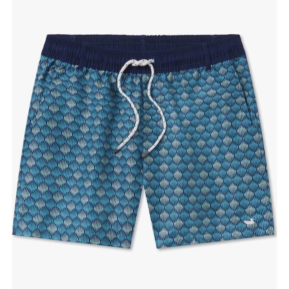 Southern Marsh Youth’s Dockside Seashell Swim Trunks Navy Blue Boys Size Large